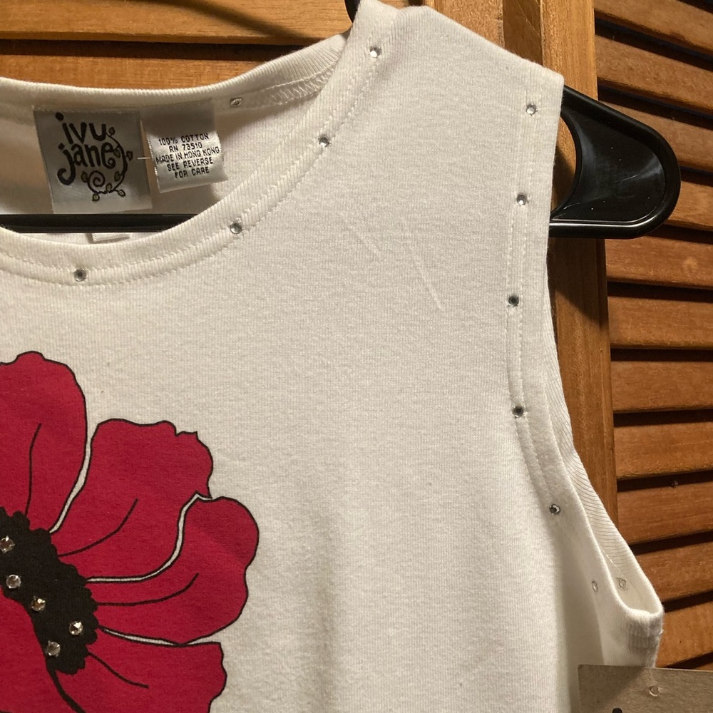 Ivy Jane White Poppy Tee Shirt with Rhinestone Embellishments - Picture 6 of 13